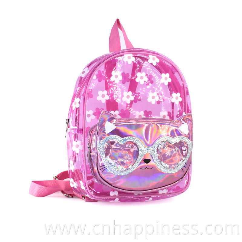 HSI Cool and Cute Cats Transparent Pink Allover Print Girls School Fashionable Bag Backpack Rucksack With Liquid Sequin Effect
